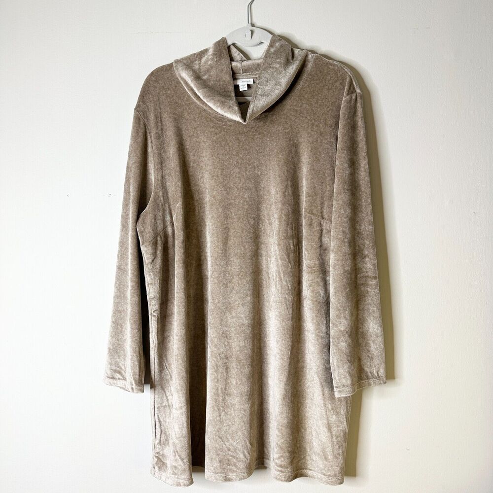 Pure J Jill Top Women 2X Beige Gray Velour Velvet Tunic Cottage Lagenlook NWT
